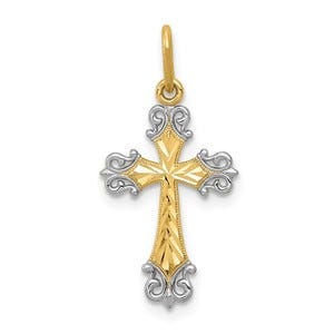 14k & Rhodium Cross Charm