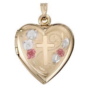 Solid 14k Yellow Gold Floral Heart Photo Locket