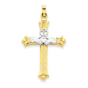 14k Two-tone Claddagh Cross Pendant
