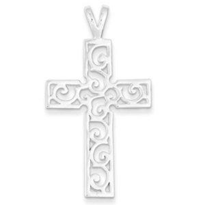 Sterling Silver Polished Swirl Cross Pendant