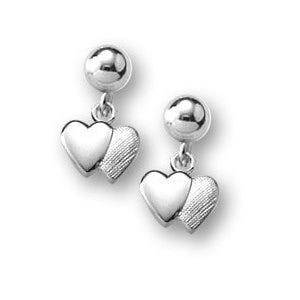Sterling Silver Children's "Double Heart"  Dangle  Earrings