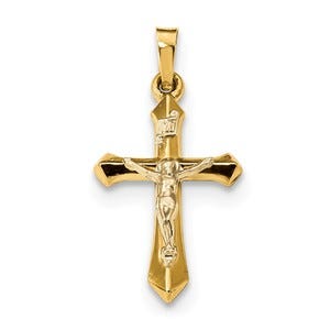 14k Two-tone Polished INRI Crucifix Pendant