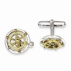 Sterling Silver Vermeil Sailor Wheel Cufflinks