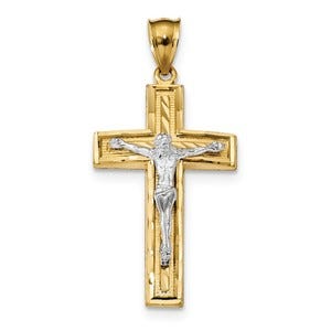 14k Two-tone Diamond-cut Latin Crucifix Pendant
