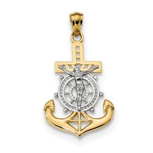 14k w/Rhodium Polished Mariners Crucifix Pendant