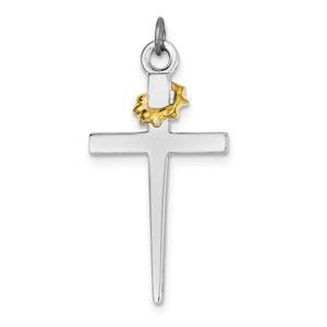 Sterling Silver Rhodium-plated & 18k Gold-plated Cross Pendant