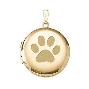 Solid 14k Yellow Gold Dog's Paw Print Round Photo Locket