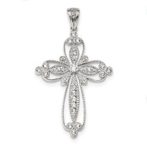 Sterling Silver CZ Filigree Cross Pendant