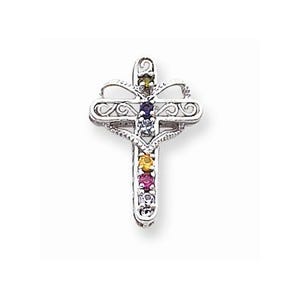 14k White Gold Genuine Mother\'s Cross Pendant