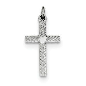 Sterling Silver Rhodium-plated Heart Cross Charm