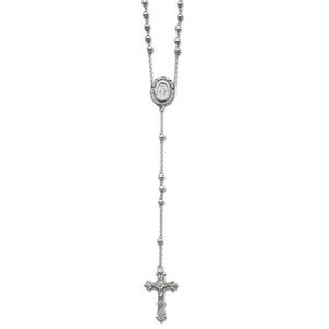 Sterling Silver Polished Rosary Necklace /with Miraculous Medal