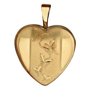14k Gold Filled Small Butterfly Heart Photo Locket - 2/3 inch x 2/3 inch