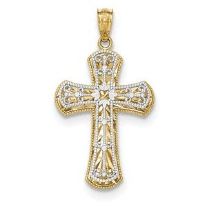 14k Y/W Gold Polished 2 Level Cross Pendant