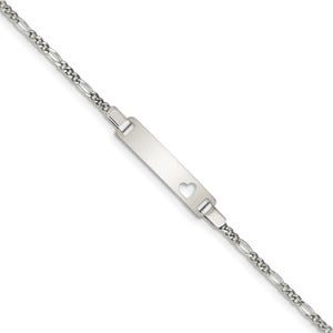 Sterling Silver Pierced Heart Figaro Chain Children's ID Bracelet