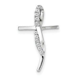 Sterling Silver Rhodium-plated CZ Cross Pendant