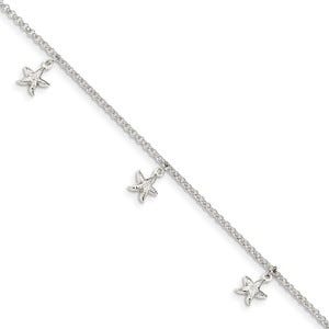 Sterling Silver Polished Starfish Charms with 1in ext. Anklet