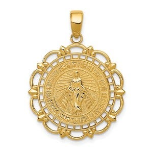 14K Polished Miraculous Medal With Scallop Frame