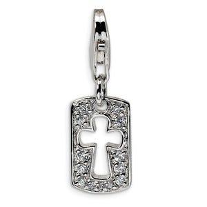 Sterling Silver CZ Cut-out Cross/Faith Clip-on w/Lobster Clasp Charm