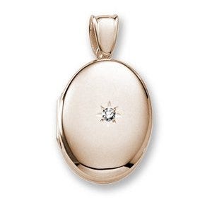 18k Premium Weight Yellow Gold Oval Locket w/ 5 pt. Diamond