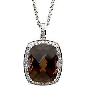 Genuine Smoky Checkerboard Quartz and Diamond Necklace
