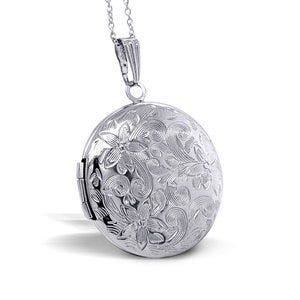 Round Floral Photo Locket with 18" Chain