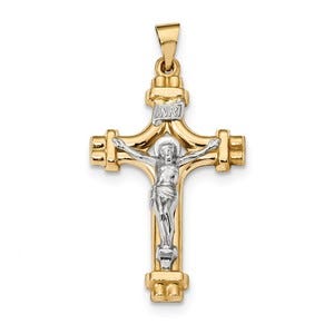 14k Two-tone Polished INRI Crucifix Pendant
