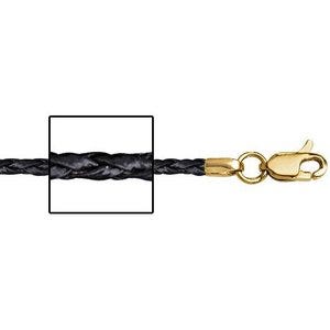 14K Yellow Gold 1.5mm Thick Black Genuine Leather Chain