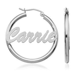 Pair Of Script Hoop Name Earrings
