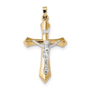 14k Two-tone Polished INRI Crucifix Pendant
