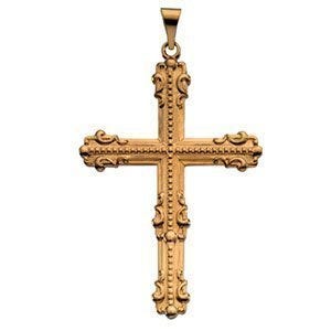 14K Yellow Gold LARGE FANCY CROSS PENDANT