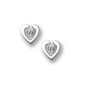 Sterling Silver Children's Open Heart Post Earrings w/ Cubic Zirconia