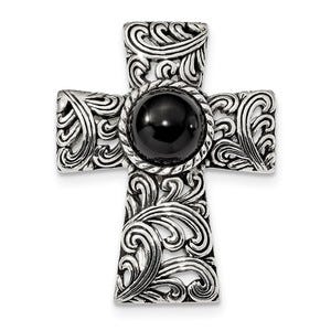 Sterling Silver Antiqued Filigree Black Onyx Cabochon Slide