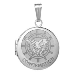 Sterling Silver Round  Picture Confirmation "Holy Spirit" Locket