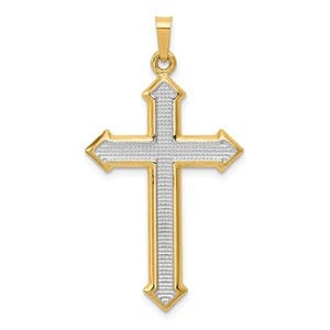 14k w/Rhodium Polished and Textured Passion Cross Pendant