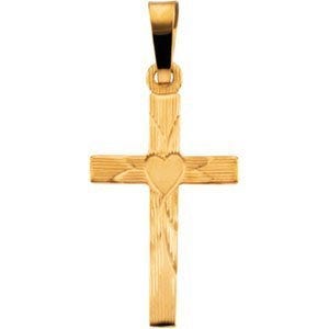 14K YELLOW GOLD CROSS PENDANT W/HEART