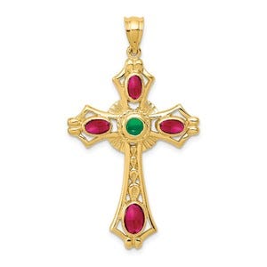14k Ruby & Emerald Cabochon Cross Pendant