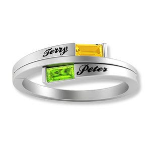 2 Baugette Shaped Birthstone Mother's Personalized Ring