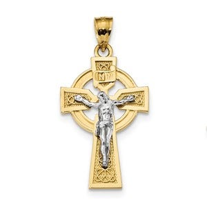 14k Two-tone Polished Celtic INRI Crucifix Pendant