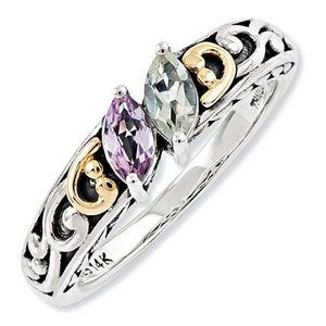 Sterling Silver & 14k Two-stone  Antiqued Mother's Ring