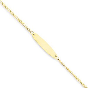 14k Oval ID Figaro Chain Anklet   9"