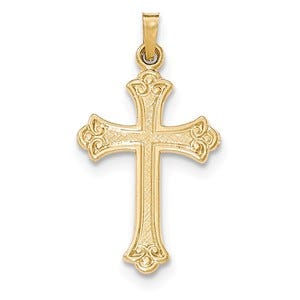 14k Textured and Polished Fleur de lis Cross Pendant