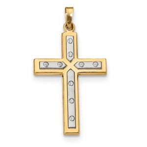 14k w/Rhodium Polished & Satin Cross Pendant