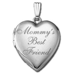 14k White Gold Mommy's Best Friend Heart Locket