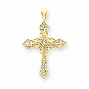 14k AAA Diamond cross pendant