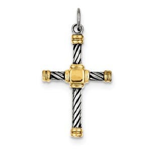 Sterling Silver Antiqued & 18k Gold - plated Cross Pendant