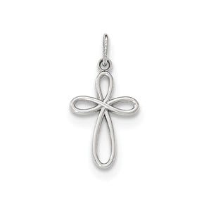 14k White Gold Polished Small Ribbon Cross Pendant