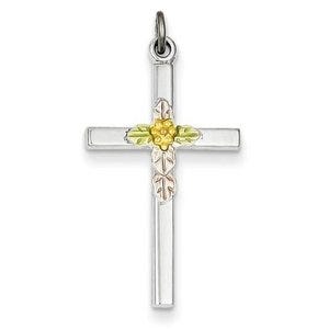 Sterling Silver Polished Epoxy & Gold Plated Cross Pendant