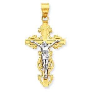 14K Two-Tone Gold Narrow Crucifix Pendant