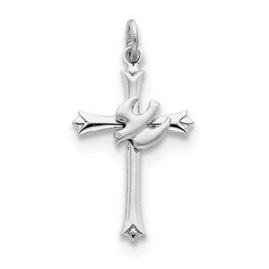 Sterling Silver Rhodium-plated Holy Spirit Cross with Dove Charm
