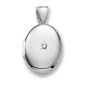 18k Premium Weight White Gold Oval Locket w/ 5 pt. Diamond